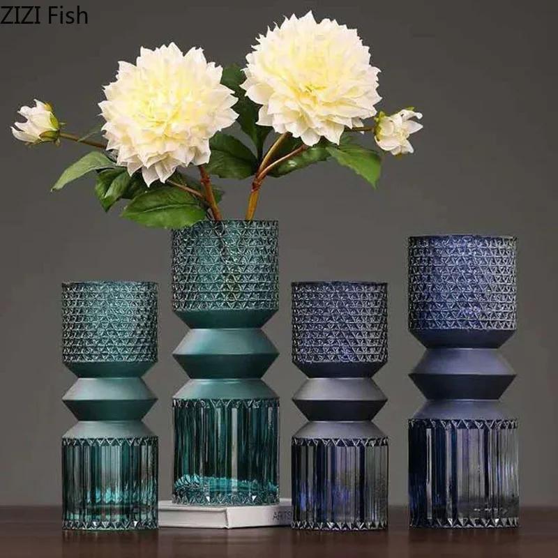 Green Relief Glass Vase Hydroponics Flower Pots Desk Decoration Flowers Arrangement Crafts Floral Vases Room Aesthetic Decor