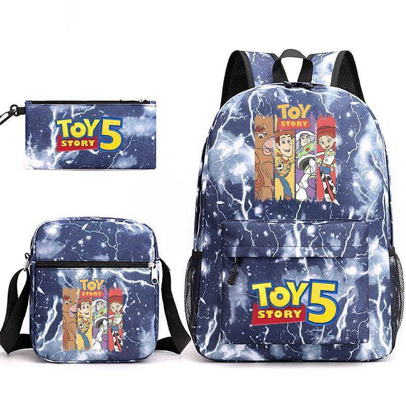 Toy Story Cartoon Print Oxford Canvas Backpack With Zipper Closure For Casual Travel Teens