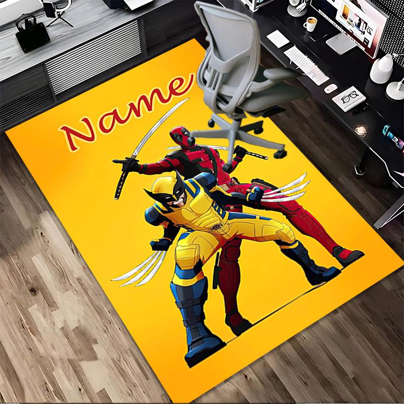 Personalized Name Wolverine Deadpool Living Room Non-Slip Area Rug Soft Carpet for Bedroom Kids Playroom Sofa Office Home Decor Doormat