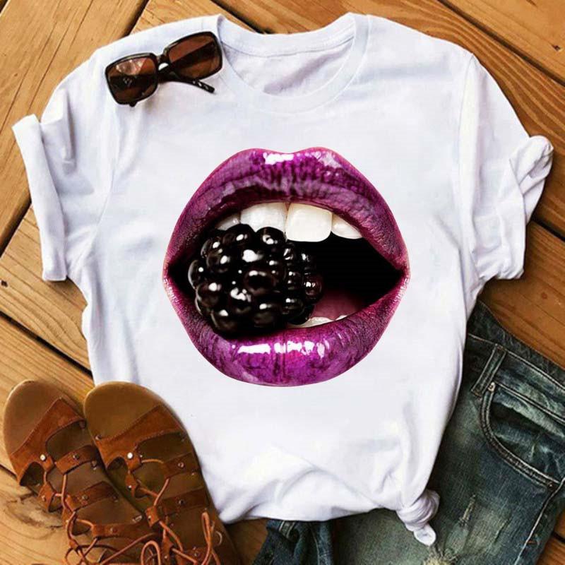 Spring Summer Plus Color Lips Loose Casual Fashion Simple Round Neck Pure Cotton Short Sleeved Top T-Shirts Women’s