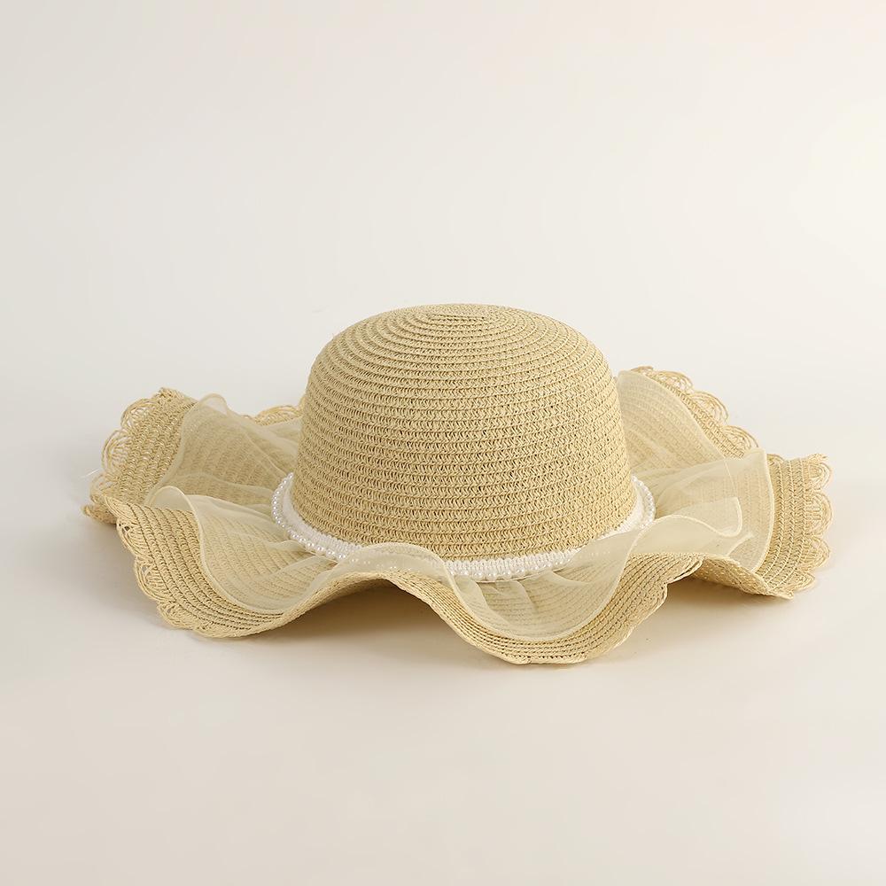 Pearl Mesh Girls' Summer Straw Hat Set - Parent-Child Style, Large Brim, Sun Protection