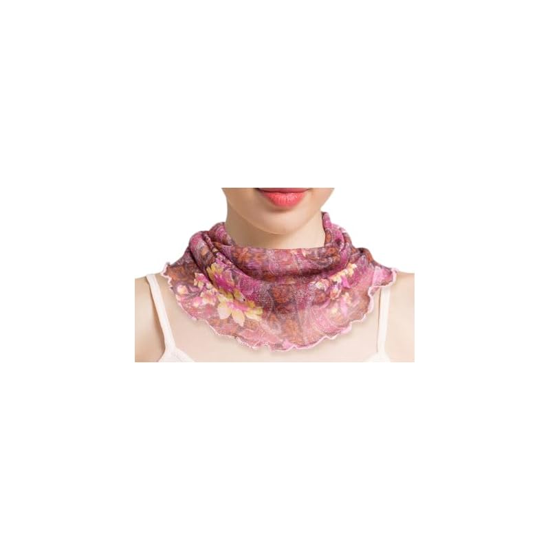 [BERUKO] 100% Silk Neck Warmer Tulle Net Neck Scarf Neck Cover Sun Protection UV Protection (NO-2)