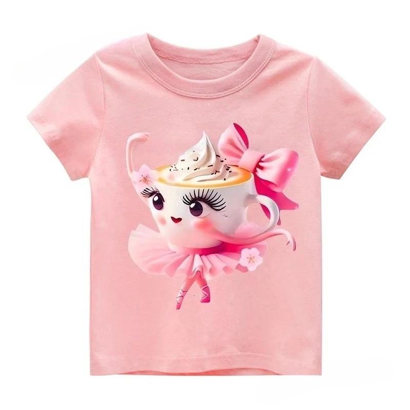 Summer Italian Brainrot Cotton Girls T-shirt Cute Ballerina Cappuccino Print Baby Tees Tops Casual Fashion Kid Children Clothes