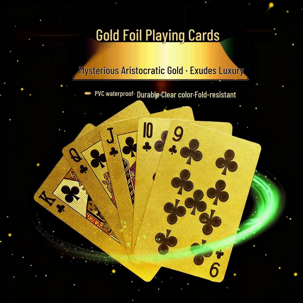 Gyllene Poker PVC Svart Rutnät Guldfolie Spelkort: Vattentät, Skrynkbeständig, Slitstark.
