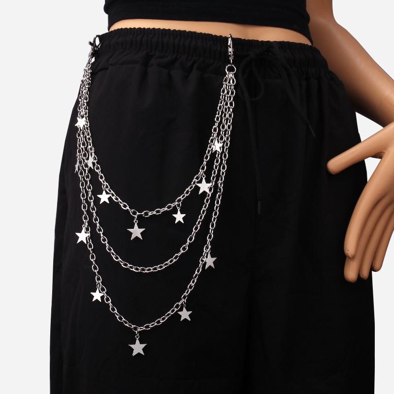 Punk Metal Cross Rivet Layered Chain Keychains for Men Women Waist Key Chain Wallet Jeans Hip-hop Pants Belt Jewelry Accessories