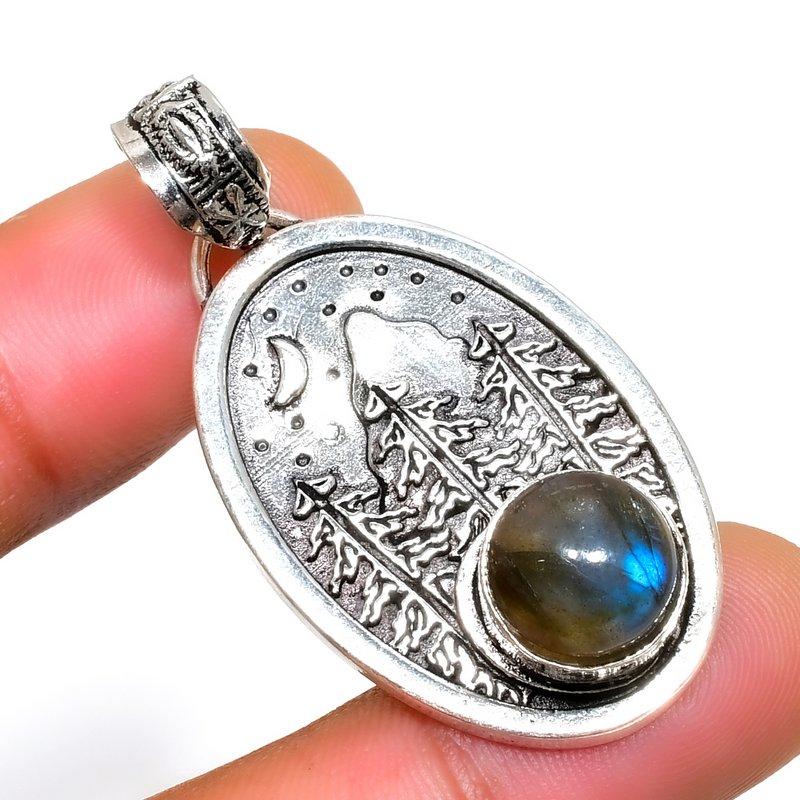 

Ювелирный кулон ручной работы с драгоценным камнем Лабрадорит 925 пробы, посеребренный, 1,70 дюйма