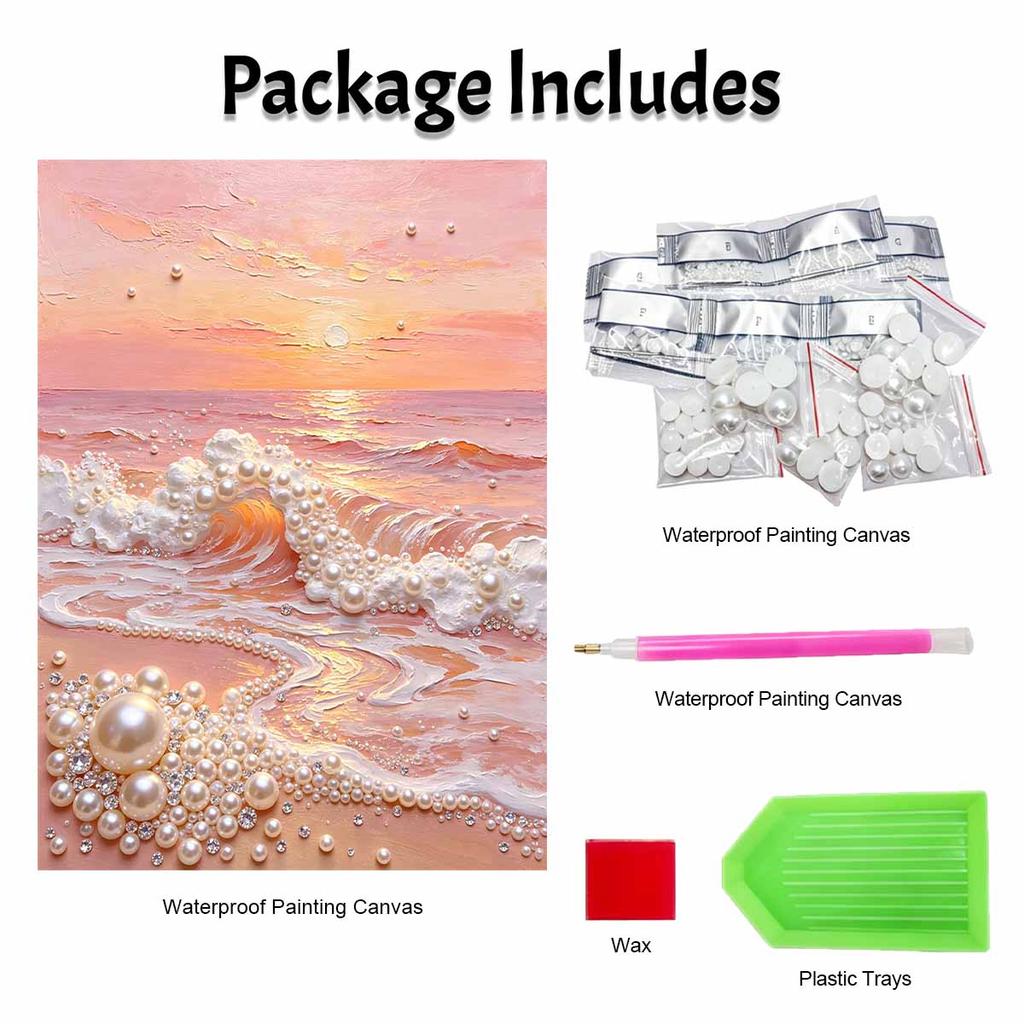 5D DIY Pearl Art Kit Sunset Ocean Waves Decor Home Wall Decoration