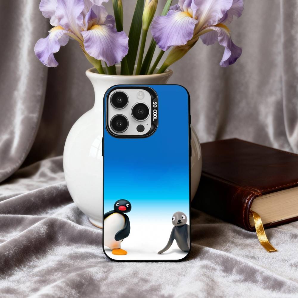 Cute P-Pingu-ES Penguin Phone Case For iPhone17,16,15,14,13,12,11 Plus,Pro Max Black Candy silver phone case