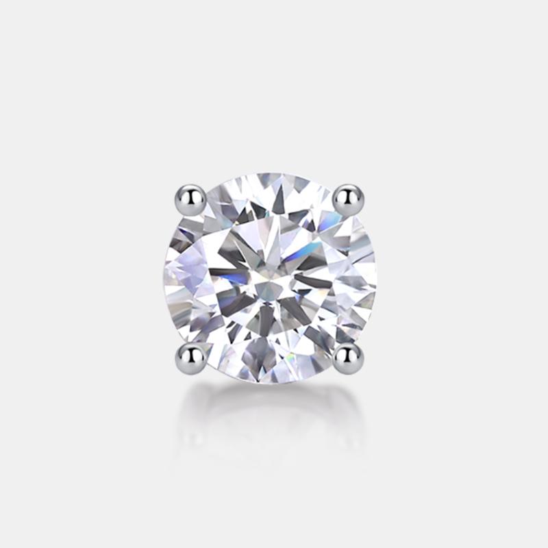 Rhodium Plated S925 Sterling Silver Round Cut 2CT Womens Moissanite Diamond Solitaire Stud Earring
