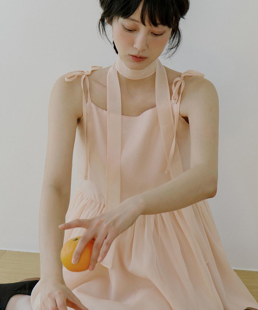 Riorg Woi Tie Set Up Ribbon Flare Mini Ops Cream Peach