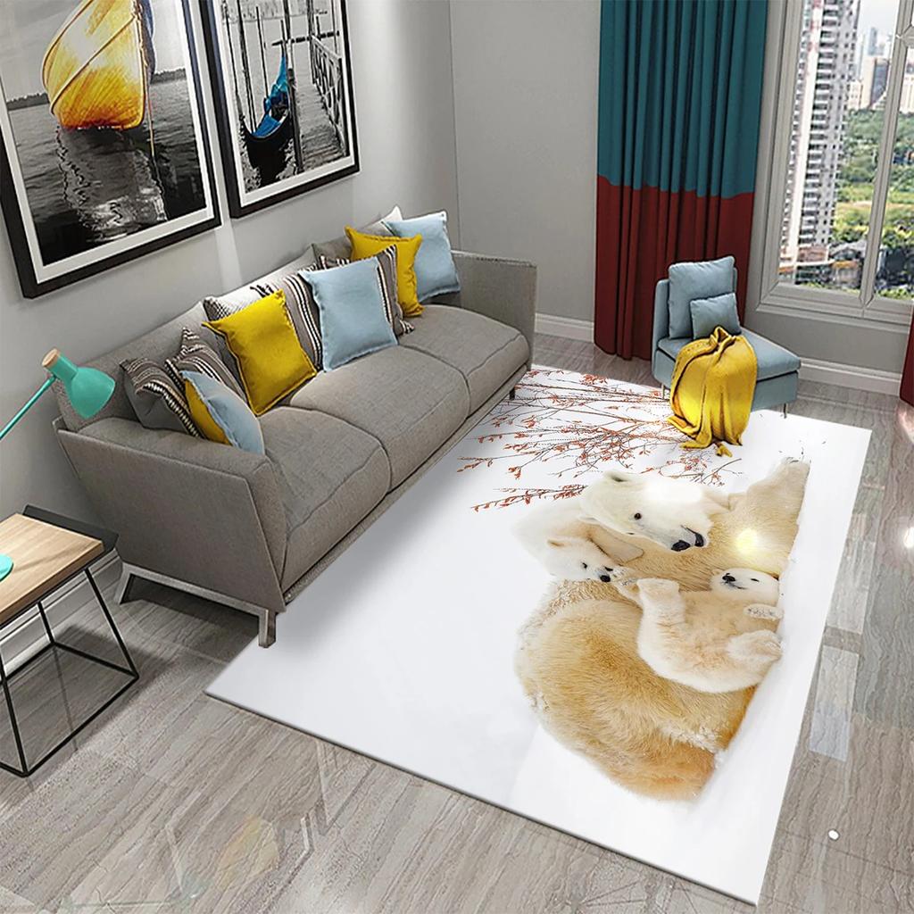 Vivid 3D Polar Bear Frosty Arctic Rug Cozy Modern Living Room Carpet Skin Friendly Easy Care Stylish Home Decor