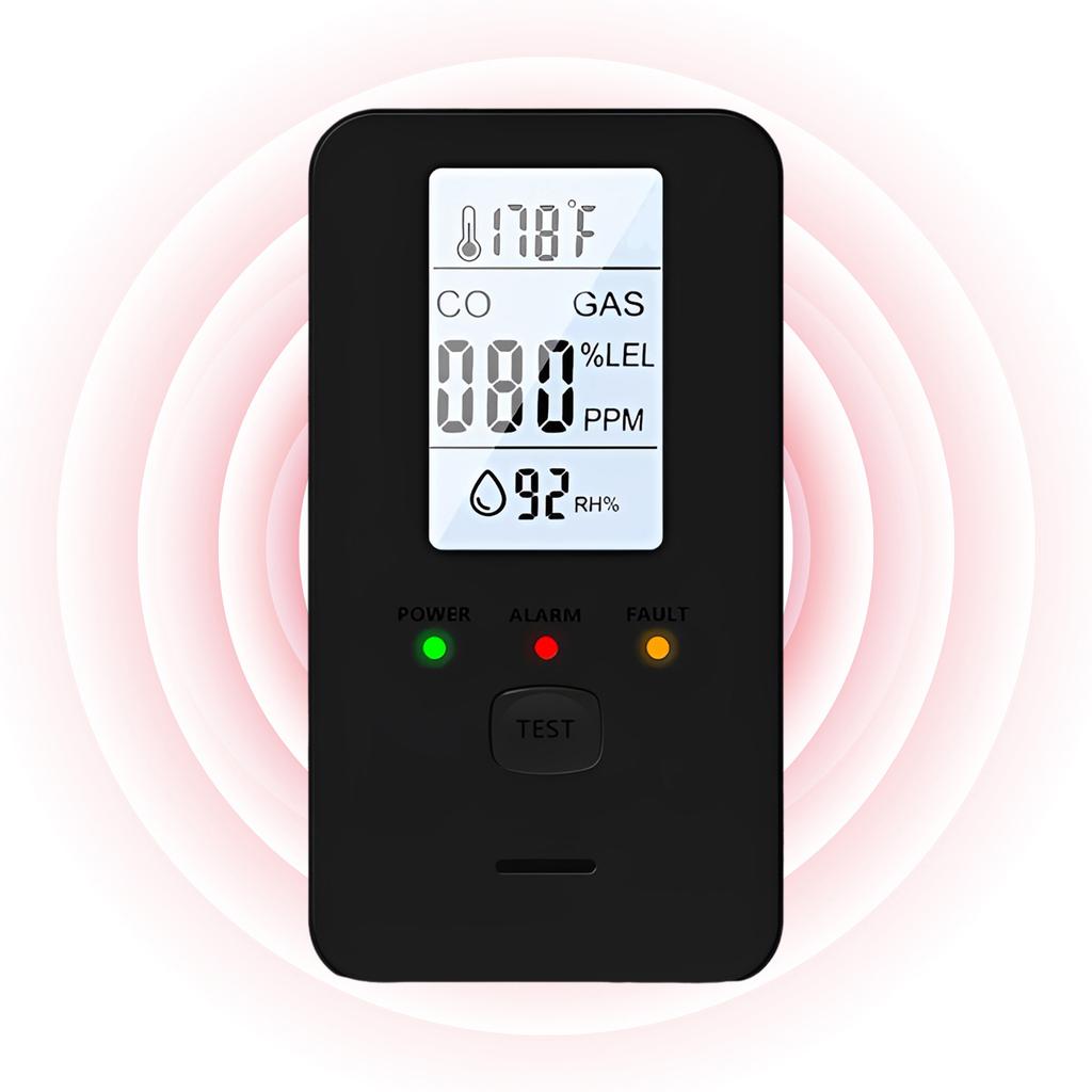 Multifunctional 4 in 1 Combustible Natural Gas Detector Plug in Home LCE Display Air Quality Monitor Natural Gas Leak Sensor for Kitchen Garage Safety