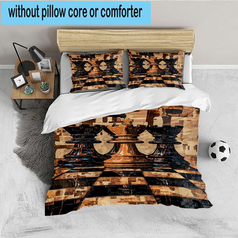 Golden Chess King On Black 3PCS Bedding set,Ideal for 1pc Duvet Cover And 2pcs Pillowcases Perfect for Fan gift,Ideal for Bedroom, Dormitory