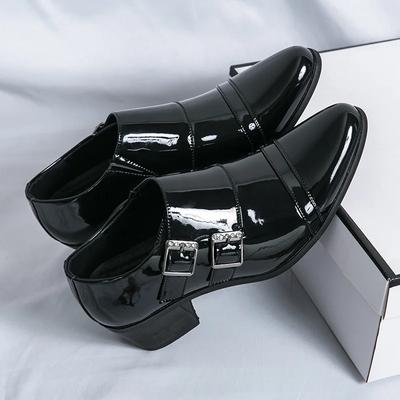 Retro Pointed Toe Men's Dress Shoes Big Size 46 Black Patent Leather Shoes for Men High-heel Shoes Man Zapatos De Vestir Hombre