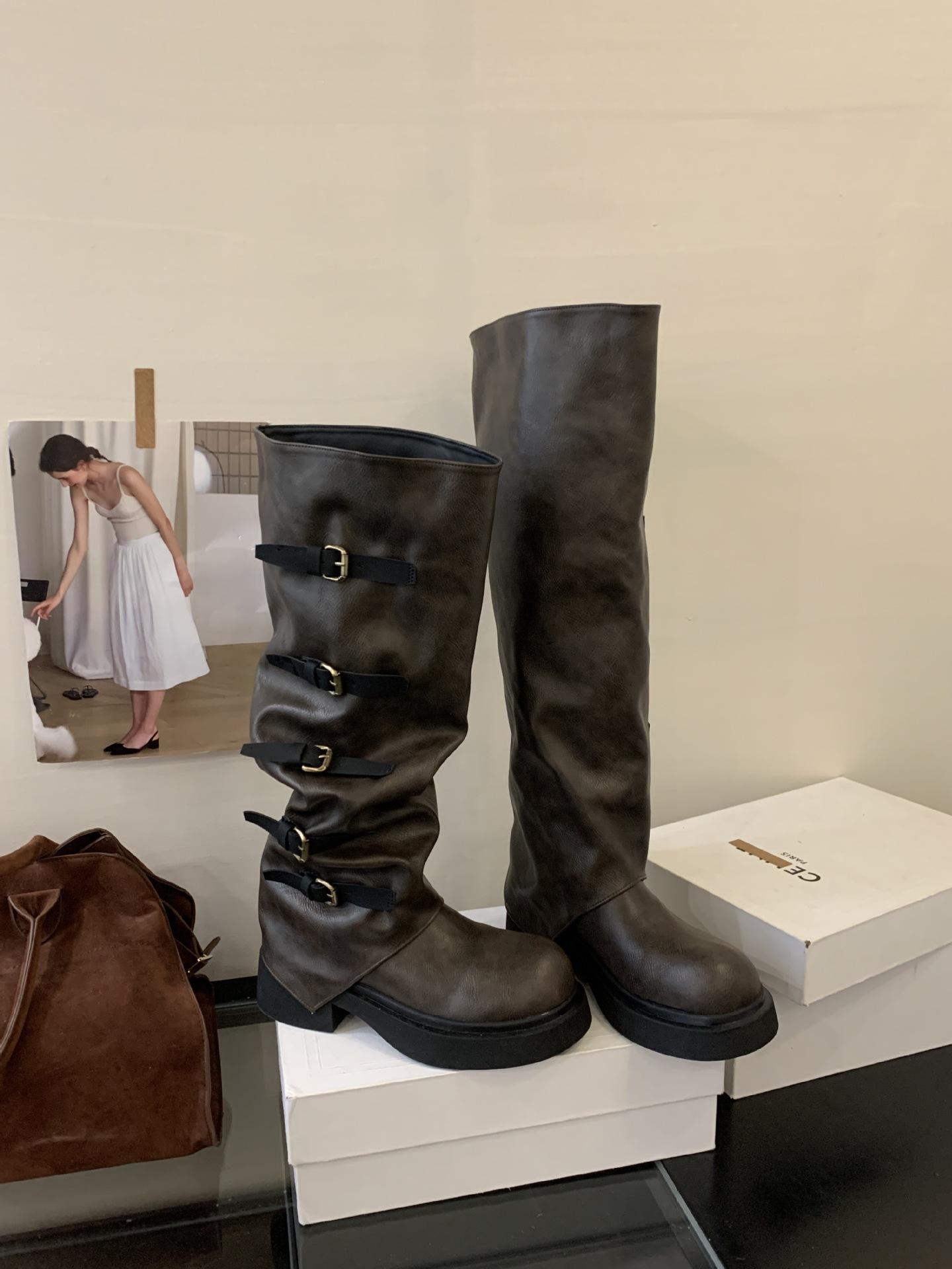 

Панк пустошь ветровые ботинки женские 2025 осень и зима новые ретро платформа ботинки-чулки милые крутые малышки высокие ботинки 40 коричневый