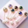 Classic Flowers Brooches New Long Crystal Needle Circular Pins Female Personality Elegant Brooch Car