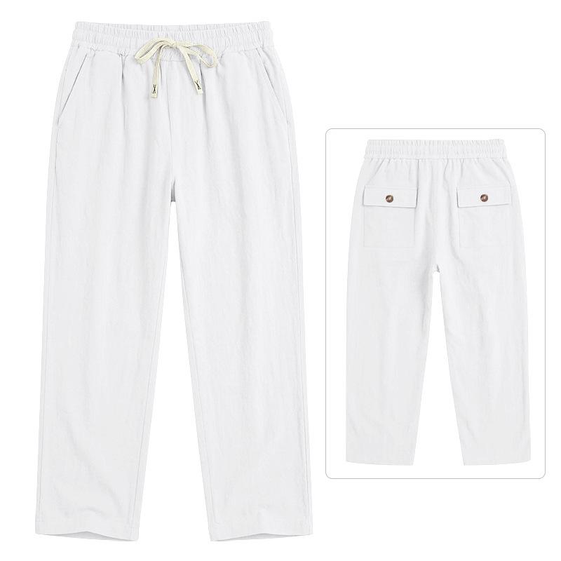 Casual Men’s Beach-Style Trendy Button-Up Loose-Fit, Skin-Friendly, Breathable Sports Linen Trousers for Men