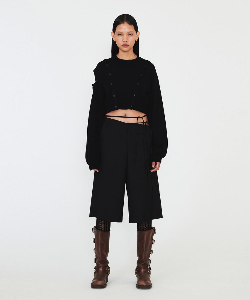 Daiaegeuneol Crop Button Knit Top (Black)