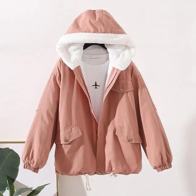 Biyaby Oversized bomullshettejakker for kvinner Vinter Kawaii Løse parkaser for kvinne Casual fortykket varm jakke dame
