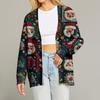 Women's Fashion Long Sleeve Print V-Neck Button Loose Cardigan Top
