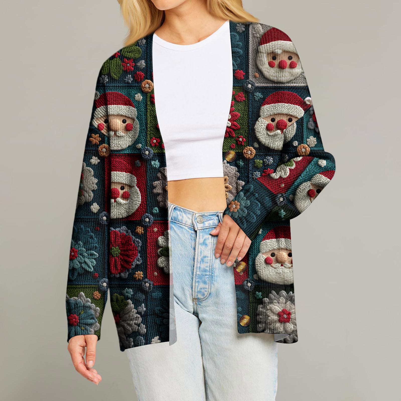 

Женский модный кардиган с длинным рукавом, принтом, V-образным вырезом, на пуговицах, свободного кроя XL