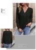 European & American Women's V-neck Pleated Pullover Hoodie - Casual Autumn Top