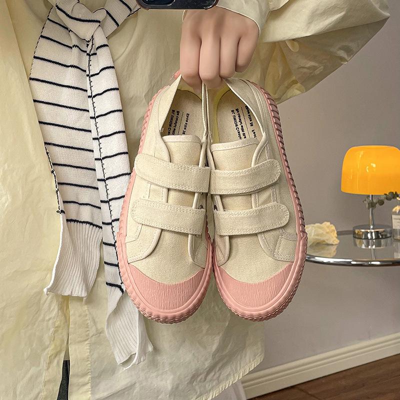 Macaron Kjeks Canvas Sko Lettvekt Latesko Borrelås Damesko Allsidige Hvite Sko