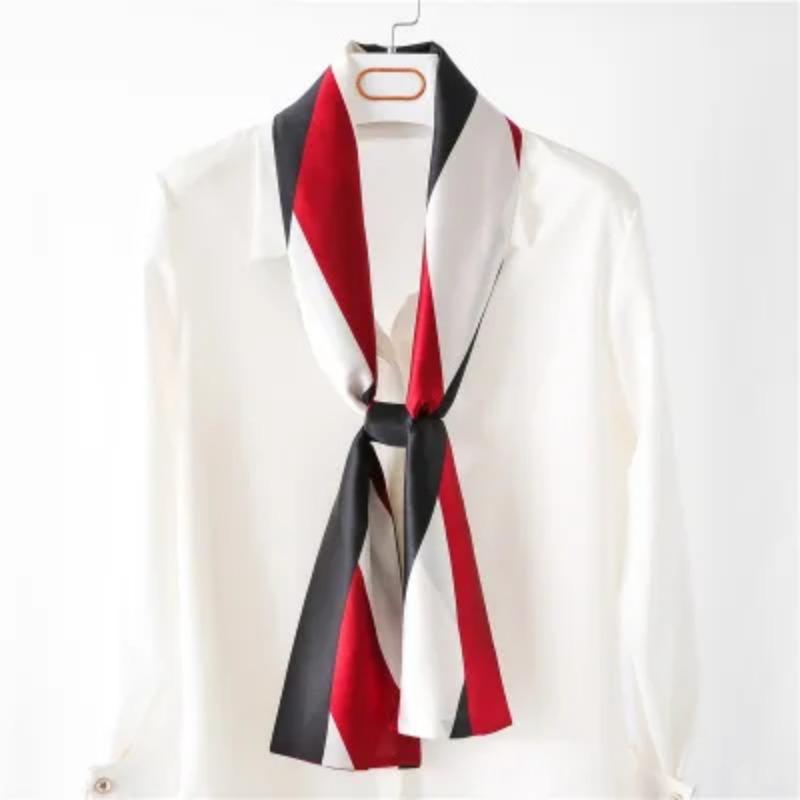 Hijab Real Long Silk Women Print Elegant Neck Scarves Hair Head Ribbon Tie Bag Handle Decoration Foulard Collar Kerchief