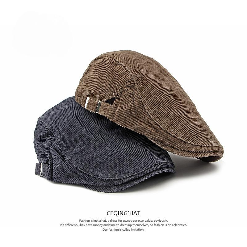 Autumn and Winter New Style Big Size Corduroy Berets Hat Men Women British Retro Painter Hat Casual Vintage Forward Hat Ivy Cap