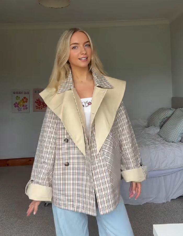 Chaqueta cortavientos versátil reversible de cuadros para mujer Otoño/Invierno 2025