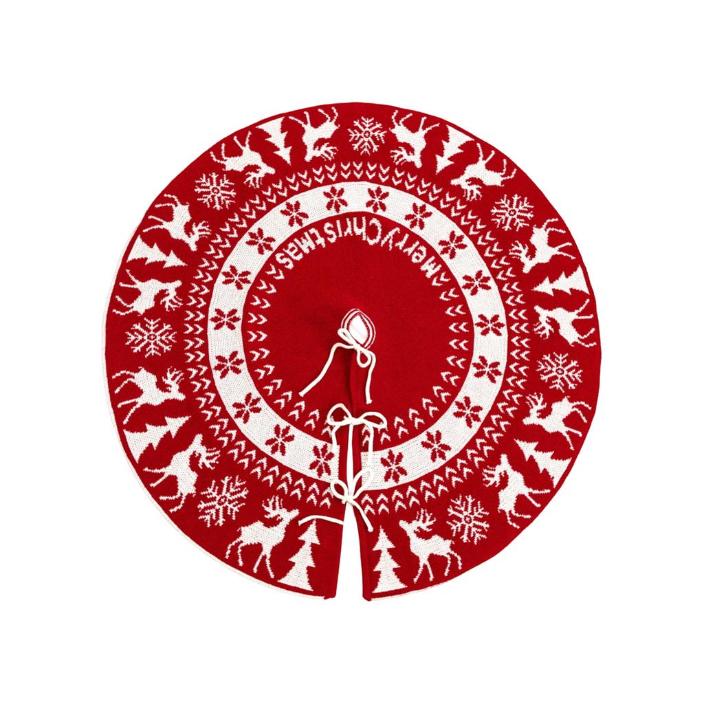 120cm Christmas Tree Skirts Round Christmas Knitted Tree Skirt Crafts Cute Snowflake Elk Print Xmas Tree Base Cover Decor Carpet