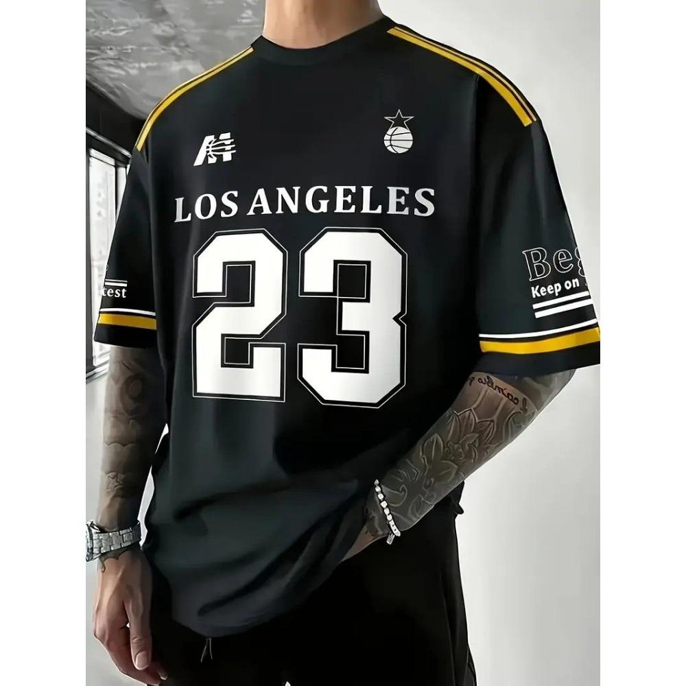 Men's sports T-shirt with numbers - machine washable polyester fiber fitness shirt, suitable for fitness, sports, and casual wear