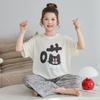 Cute Cartoon Family Matching Pajamas Set Girls Moms Soft Tencel Short Sleeve Long Pants Sleepwear