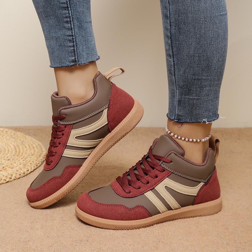 Autumn Sports Shoes Women's 2025 Autumn New Lace-up Plus-size Color-blocking Low-top Cotton Shoes