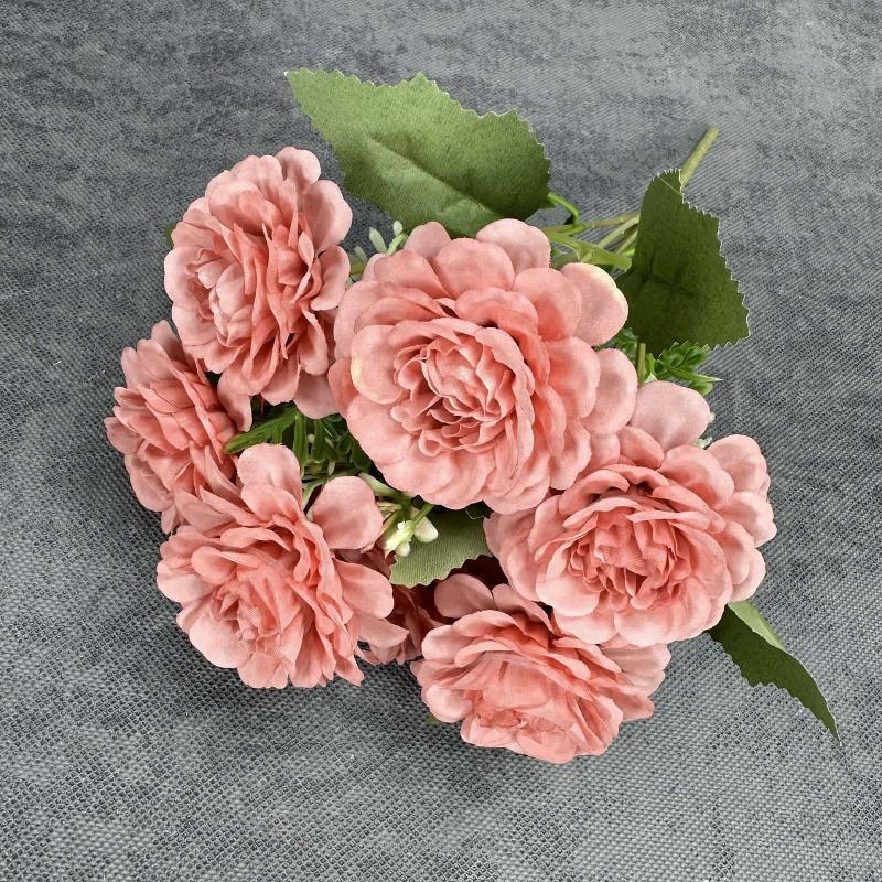 Simulated 7-head Hibiscus Rose Bouquet for Home Decoration, Wedding Scene Arrangement, Handcrafted Artificial Flower Ornaments