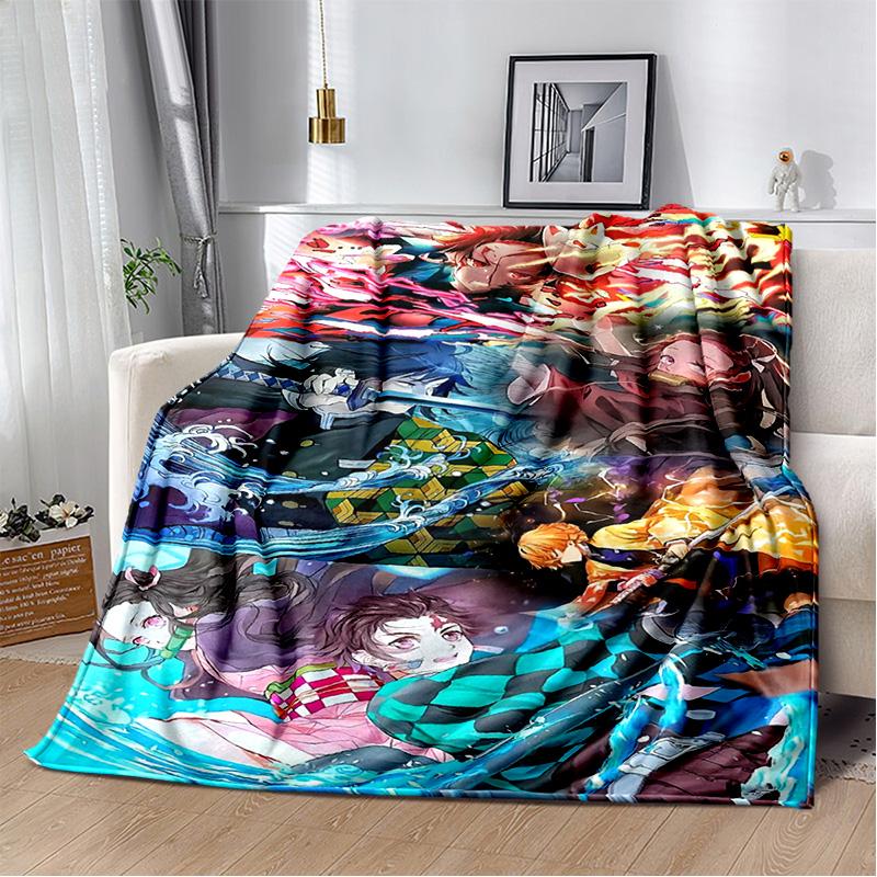 D-Demon Slayer Anime Blanket Sofa Office Nap Cover Blanket Kamado Nezuko Air Conditioning Blanket Soft and Warm