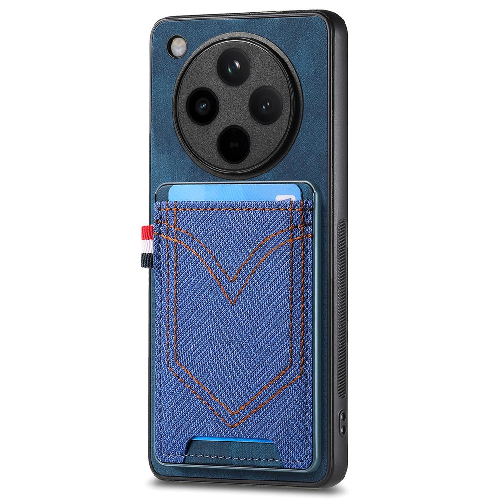 Para Capa de Celular Oppo Find X8 Pro 5G Textura de Tecido Jeans Retrô Couro Capa Traseira Porta-Cartões