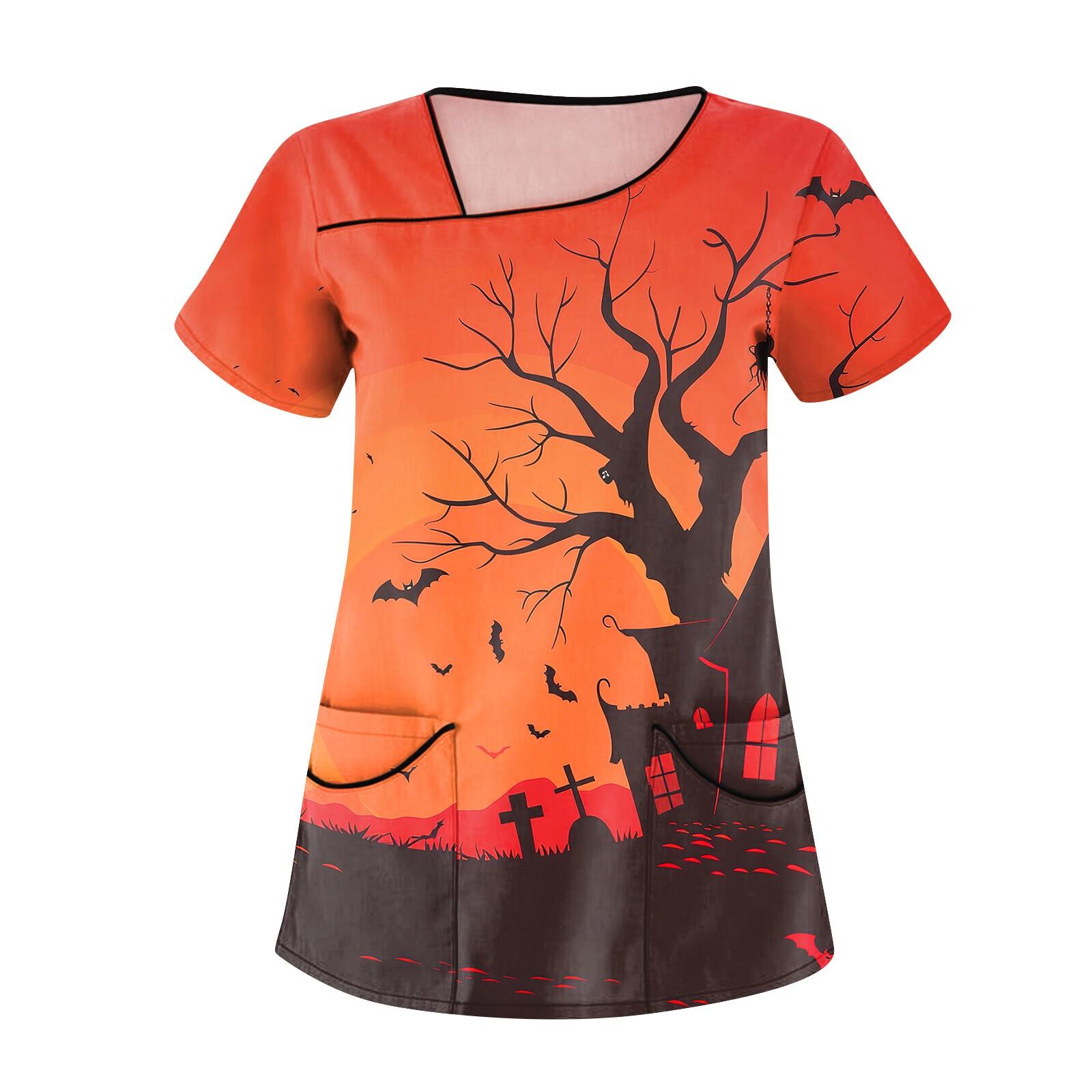 

Женская повседневная рабочая одежда с короткими рукавами и наклонным воротником с принтом и двойными карманами S