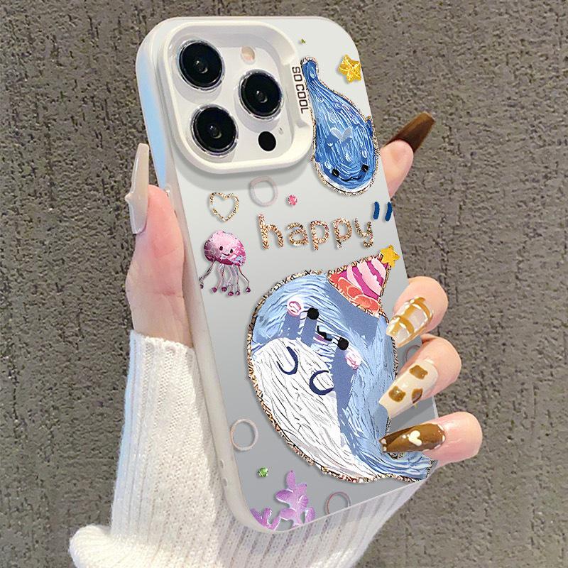 Silver Cute Cartoon iPhone Case - Compatible with iPhone 17, 16 Pro, 15 Pro Max, 14 Pro, 13
