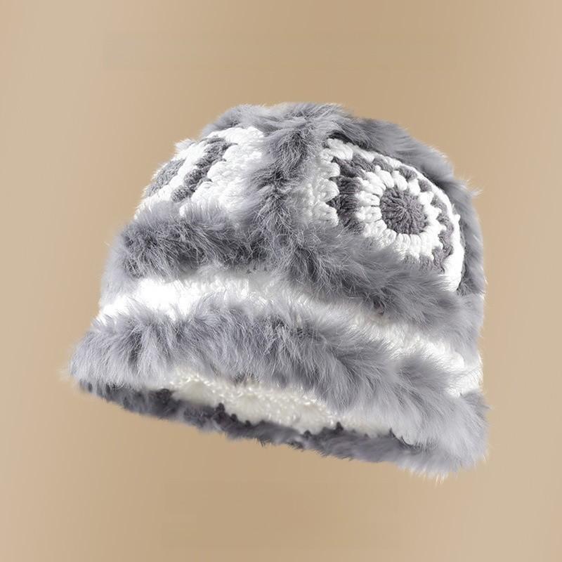 Cartoon Style Wool Beanie With Plush Fur Material And Adjustable Fit For Casual Wear