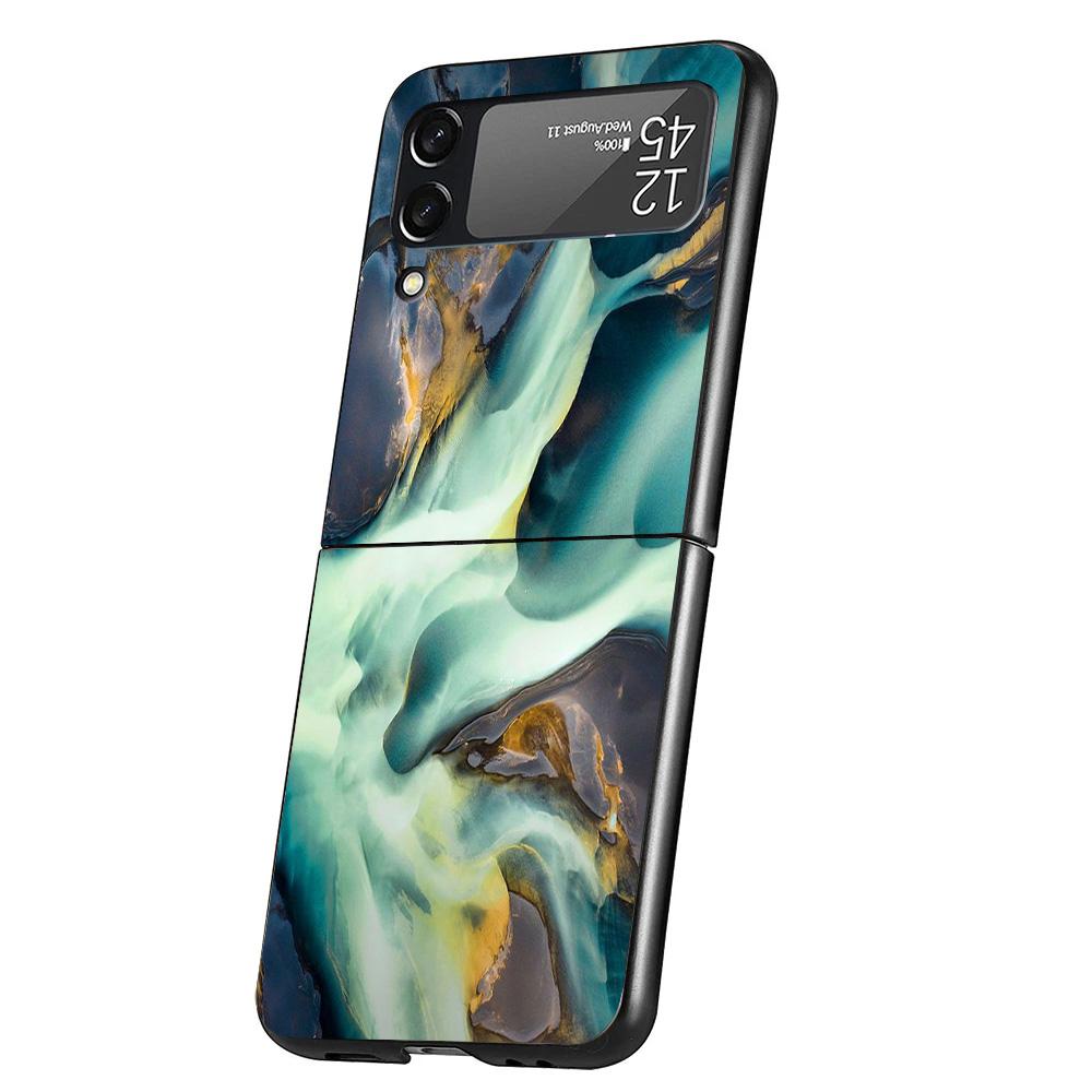 Fashion Geometric Marble Cover Phone Case For Samsung Galaxy Z Flip 7 6 5 4 3 5G Flip7 Flip6 Flip5 Flip4 Flip3 Black Fundas Shel
