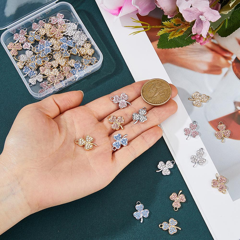 60Pcs 6 Colors Alloy Pendants with Rhinestone Cadmium Free & Nickel Free & Lead Free Clover Charms Mixed Color 18.5x14x2mm Hole: 1.8mm