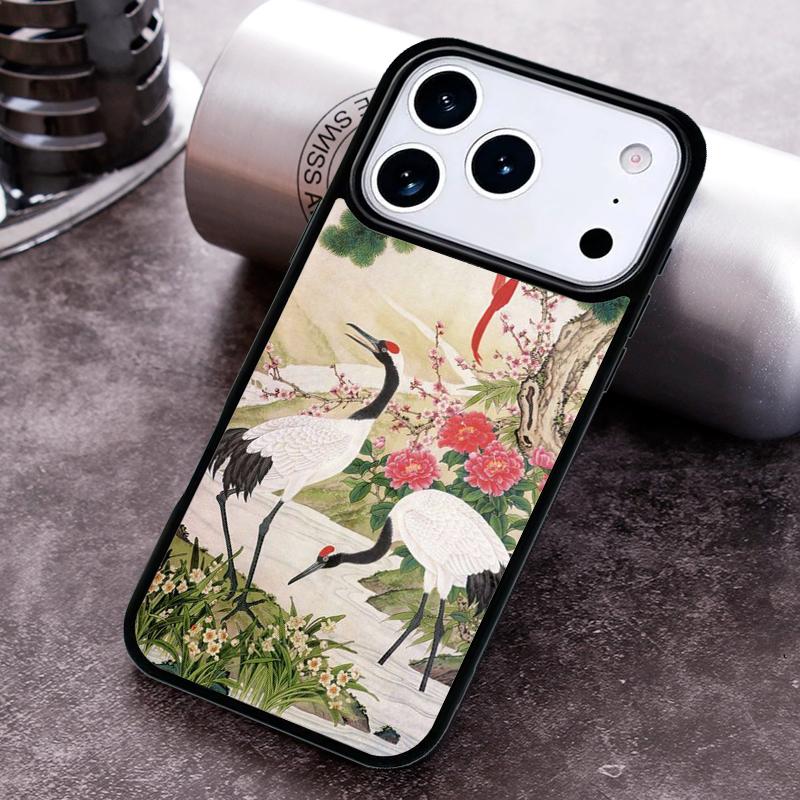 Red-crowned Crane Bird Phone Case for iPhone 17 16 15 Pro Max Air 14 13 12 11 Plus Shockproof Capa Cover