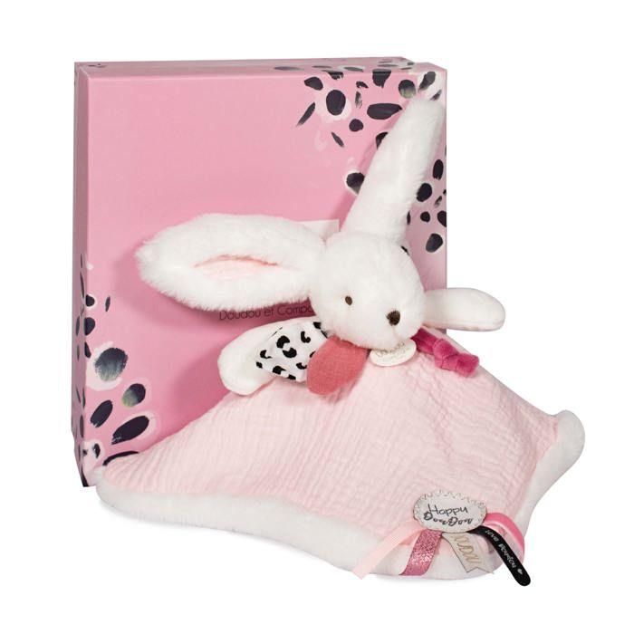 Doudou et Compagnie - Doudou Lapin -25 cm - Blanc/Rose