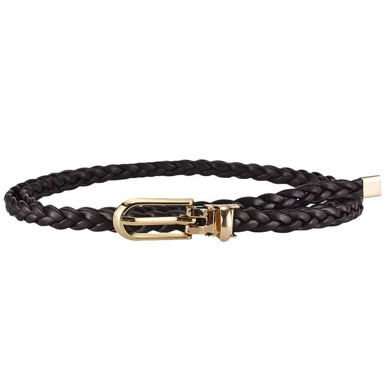 Women's Korean Style Candy Color Knotted Braided Leather Belt with Clip Buckle
