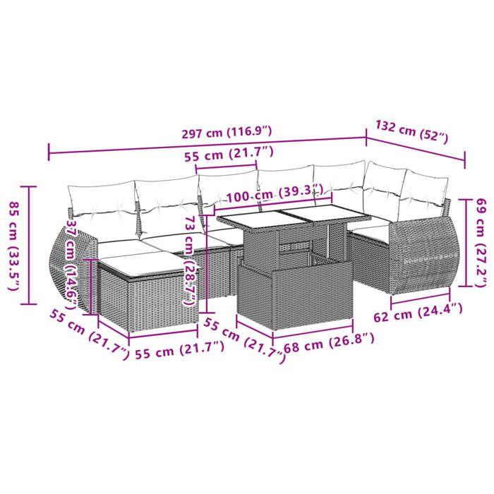 VidaXL Garden Lounge Set 8 Pcs with Cushions Black Wicker 3268686