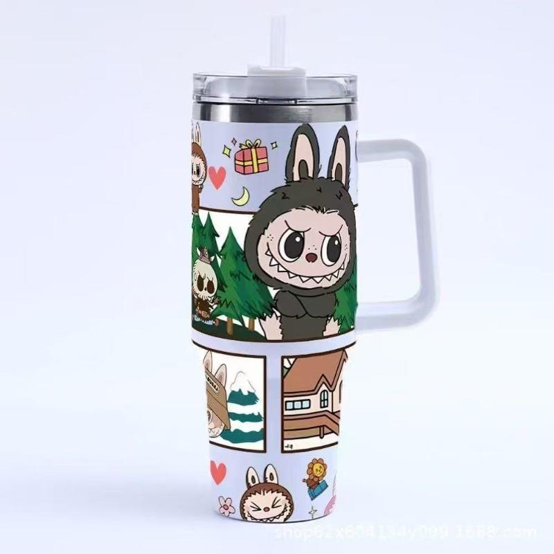 Cartoon Pattern 40oz Car Cup 304 Stainless Steel Thermos Cup Car Straw Bingba Cup
