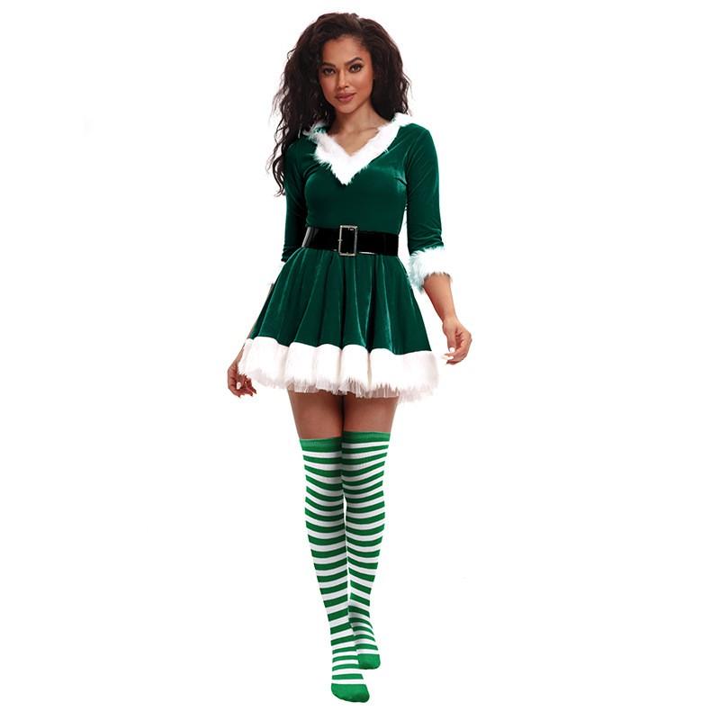 Christmas Cosplay Dress Festive Party Skirt With Belt Women 18-24 Years Old
