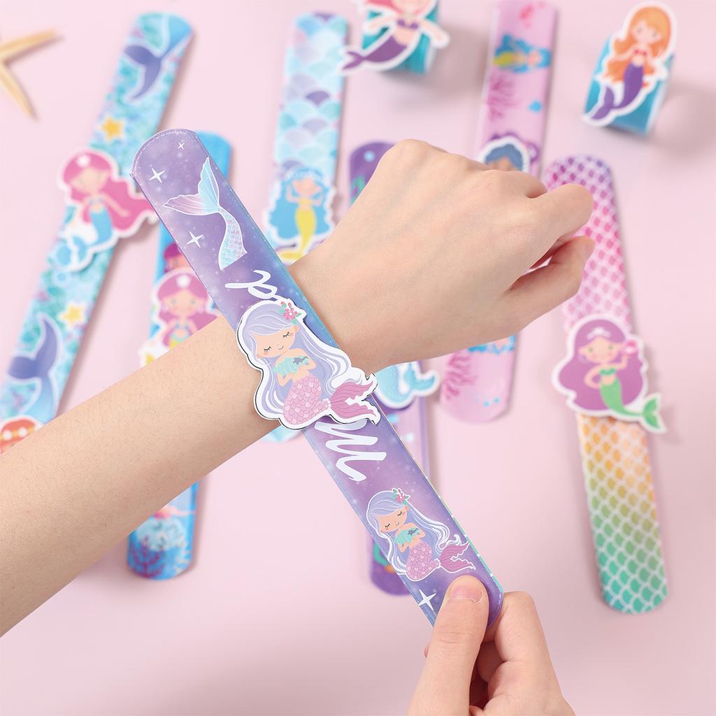 12Pcs Cartoon Mermaid Slap Bracelets Animals Wristband Gift Birthday Kids Favor Toys Party Supplies Mermaid Birthday Decoration