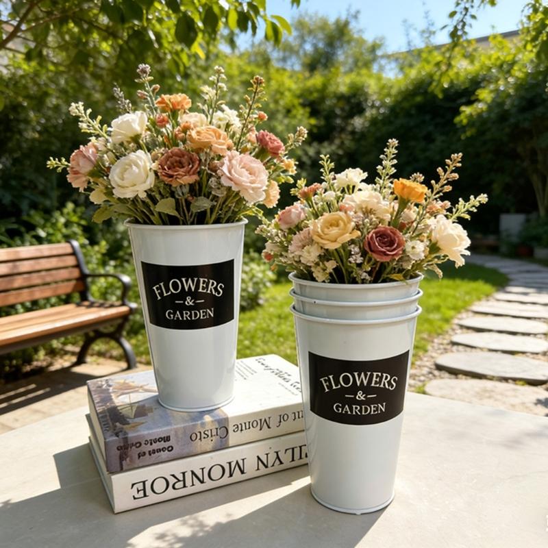 Farmhouse Decorative Flower Bucket Galvanized Metal Vases for Flowers Rustics French Tin Planter Bucket for Centerpieces
